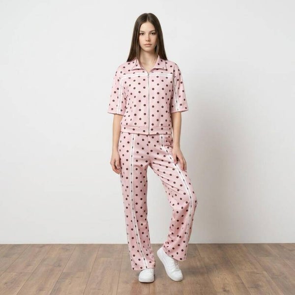 Pola Dot Lounge Set Roze Brown - One Size