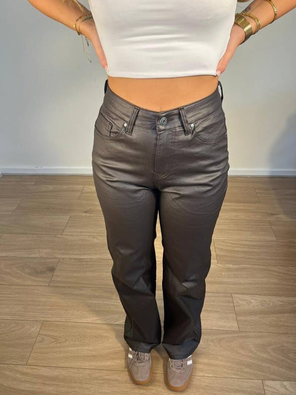 797 Leren wide leg met stretch bruin