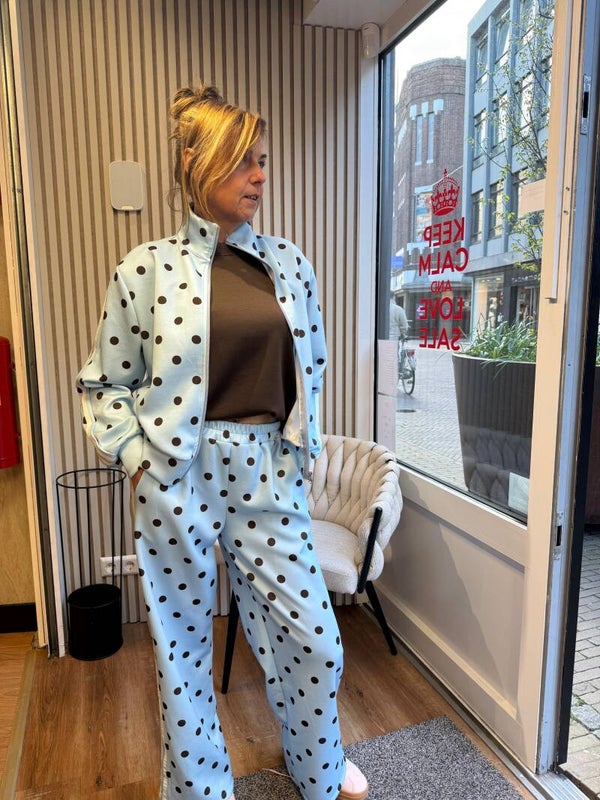 26151 Eva tweedelig comfy-set polka dots blauw/bruin