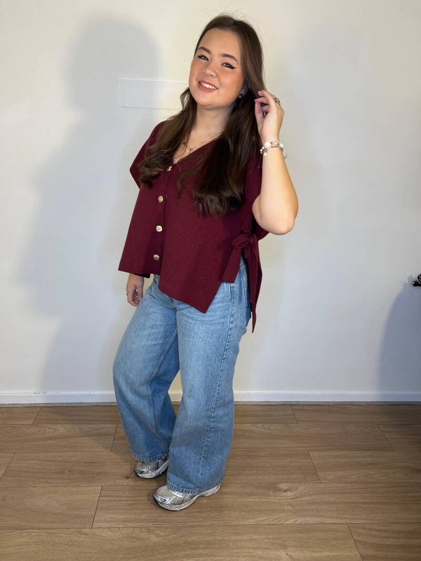 828 Gebreide top met strikken bordeaux