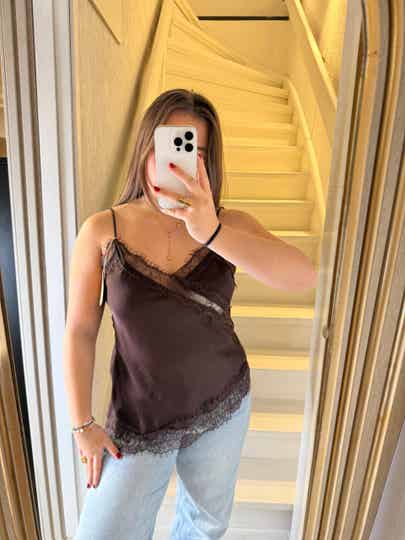 917 Top met lace Bruin