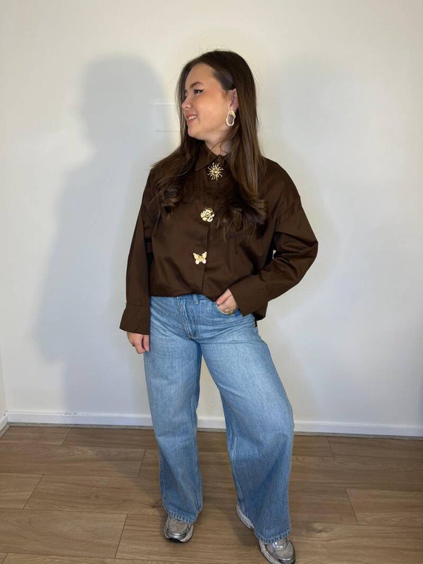 842 Oversized blouse met gouden details Bruin