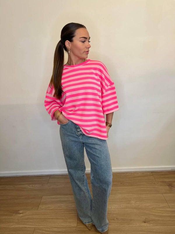 26200 oversized roze top gestreept