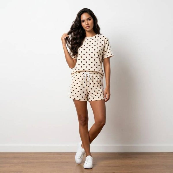 Polka Dot Beige Brown Set - One Size