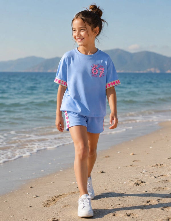 Zomerse Meisjesset 67- Lichtblauw | T-shirt & Short