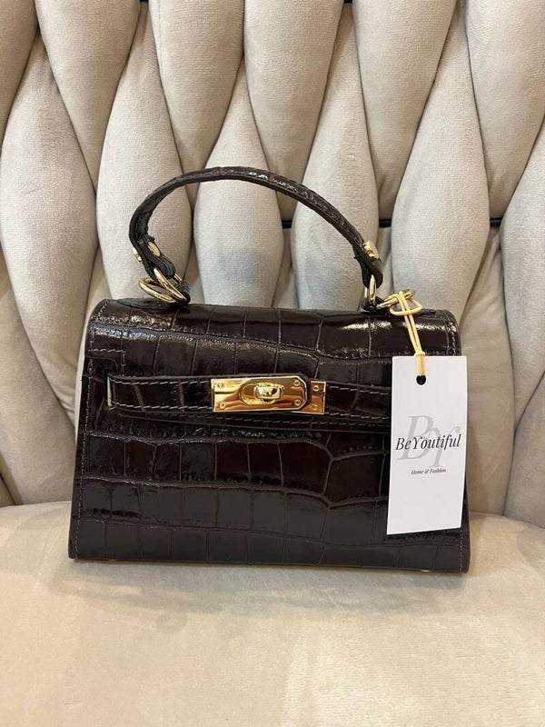 Mini leather handbag slangenprint bruin