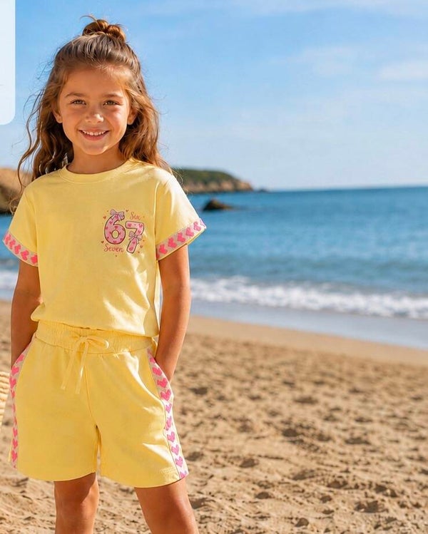Zomerse Meisjesset 67– Geel | T-shirt & Shor