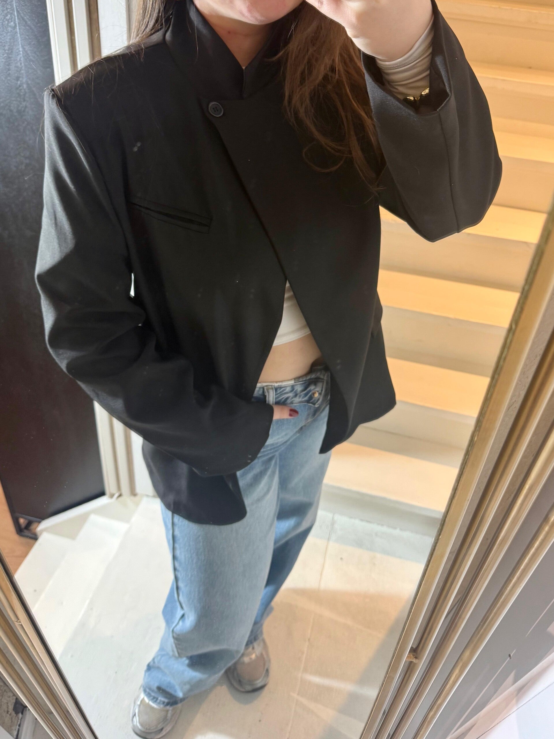 2643 Sara Blazer high neck overslag Zwart