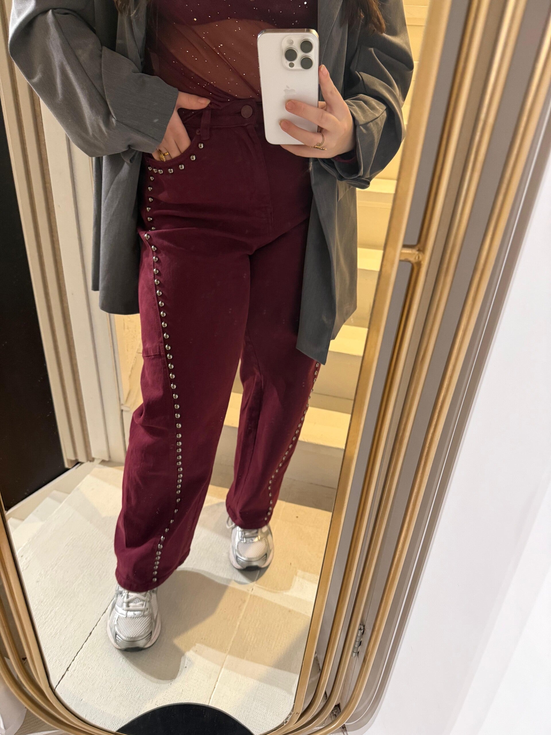 1011 Balloon jeans studs Bordeaux