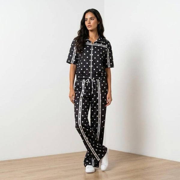 Polka Dot Lounge Set Black White One Size