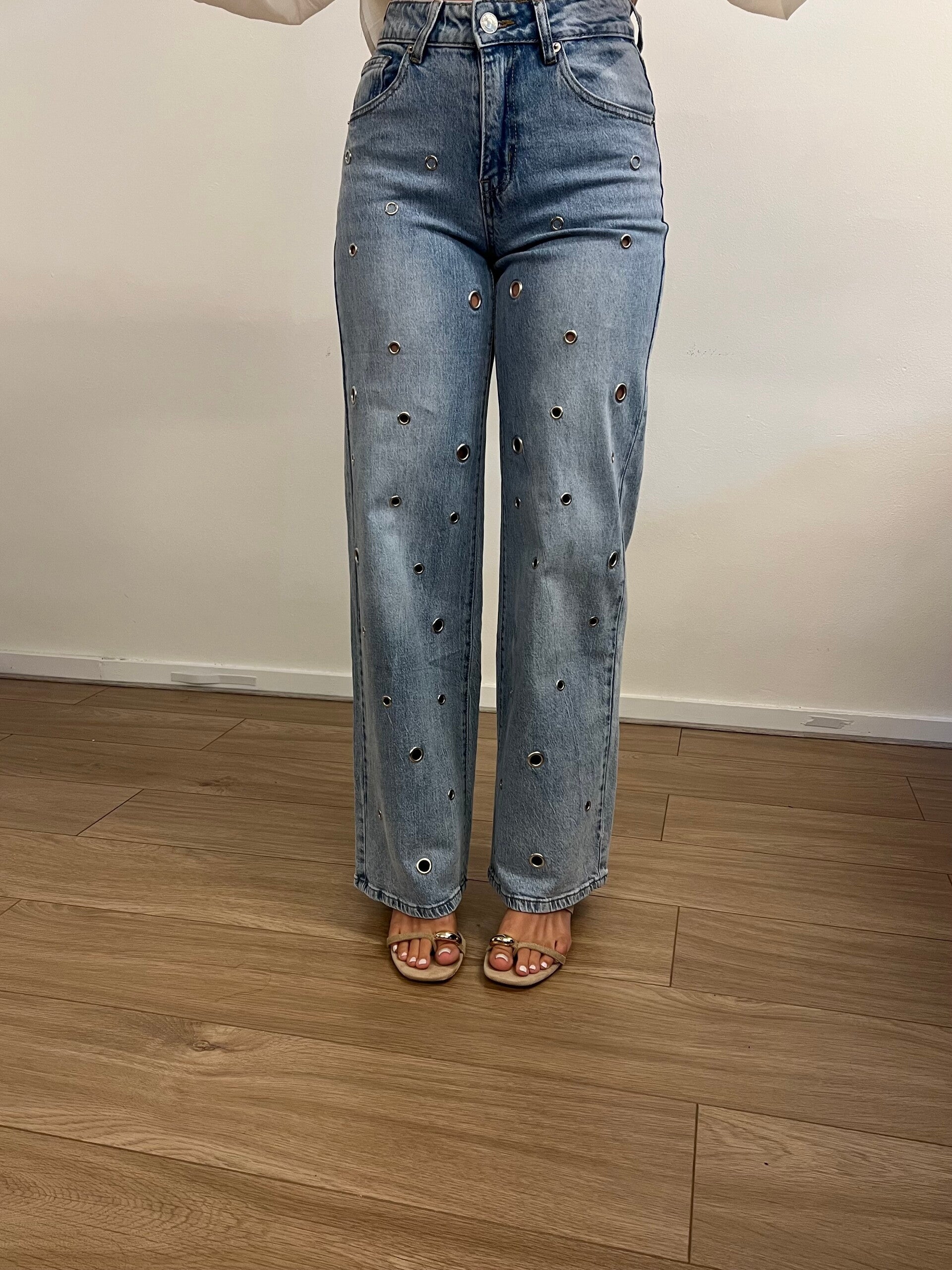 26310 Denim Jeans met Details ringen
