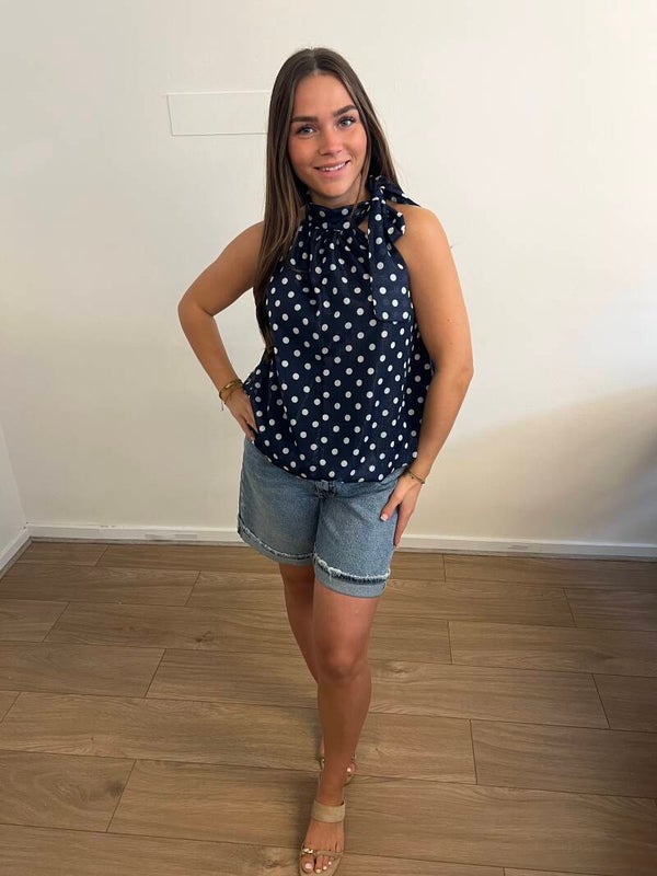 Polka Dot Blouse – Navy Blue