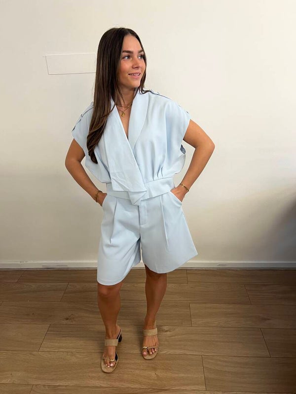 Elli white Sky blue Bermuda Set met Blazer