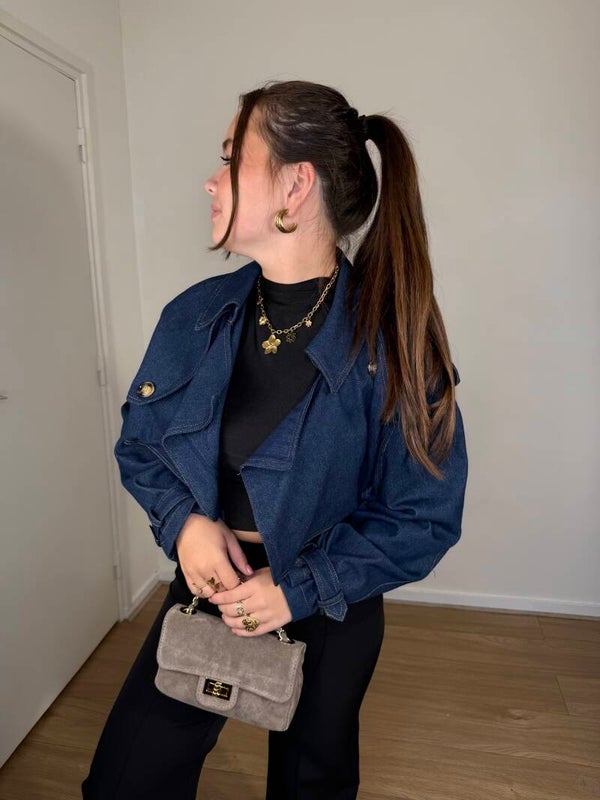 486 Denim trenchcoat donkerblauw