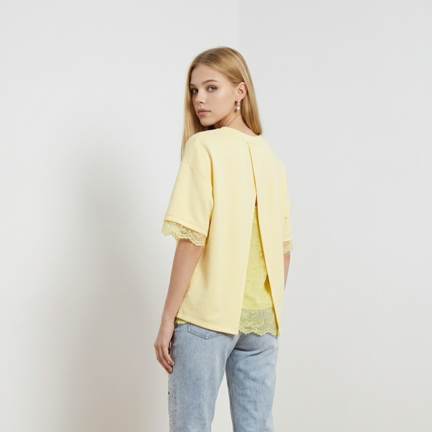 26163 Top met kant Detail - Geel