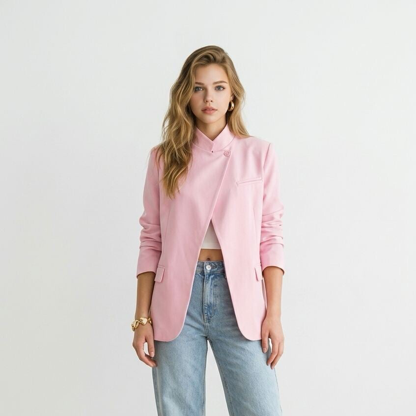2642 Sara Blazer high neck overslag Roze one-size