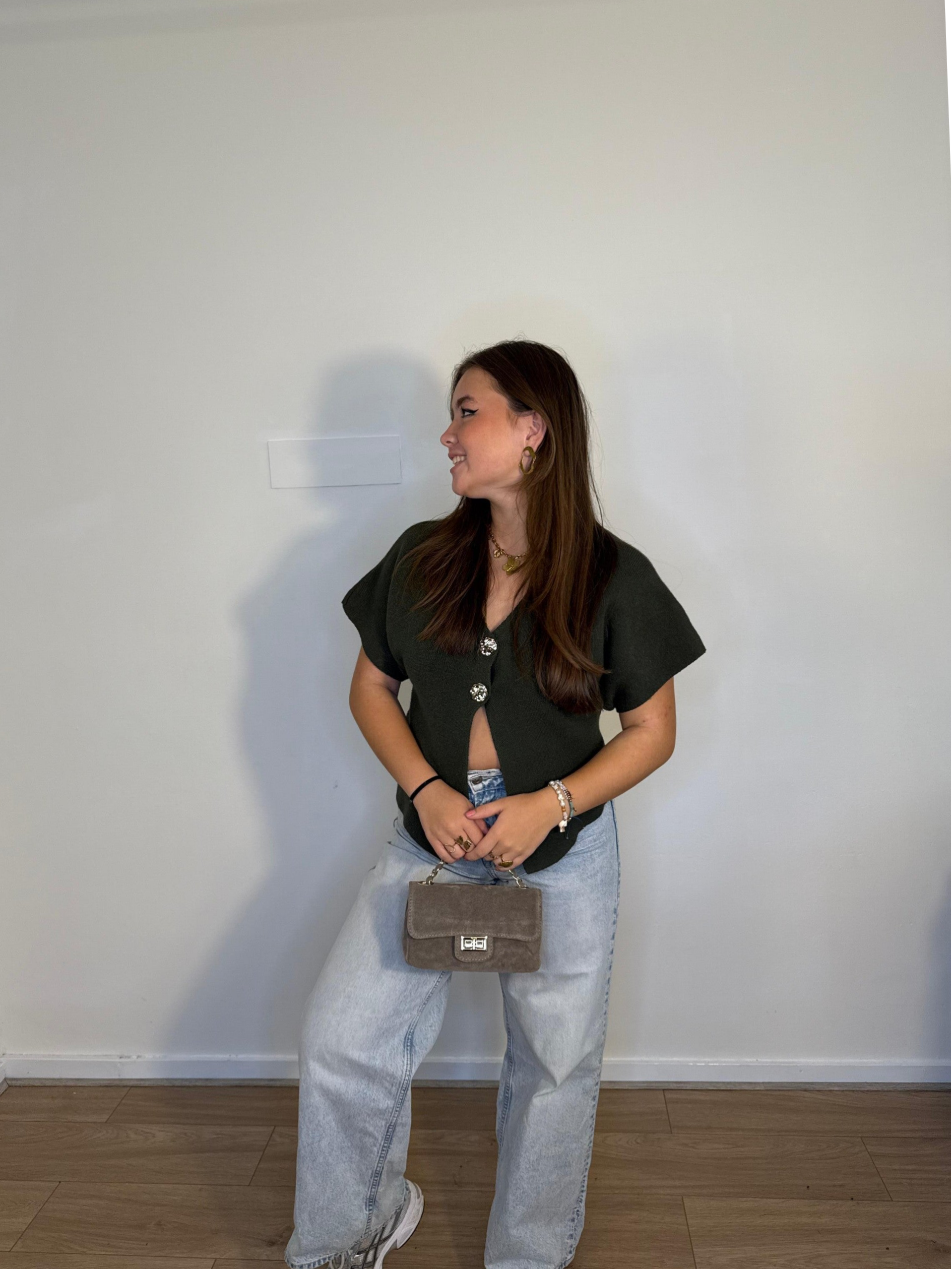 785,5 Gebreid vest met gouden knoop groen