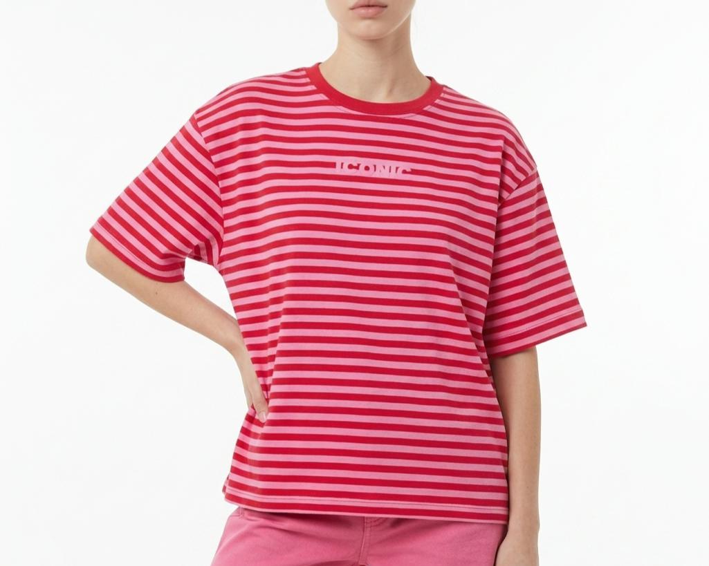 26294 Elise Icon Stripe Tee Roze /  Rood