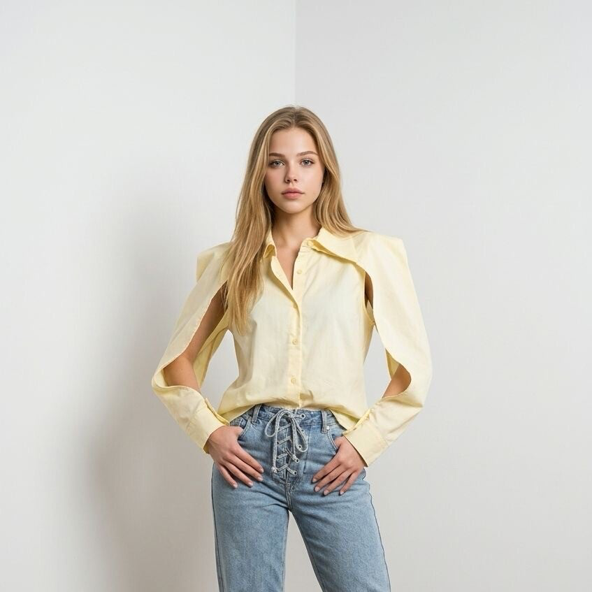 26117 Jill Blouse cut open sleeve geel