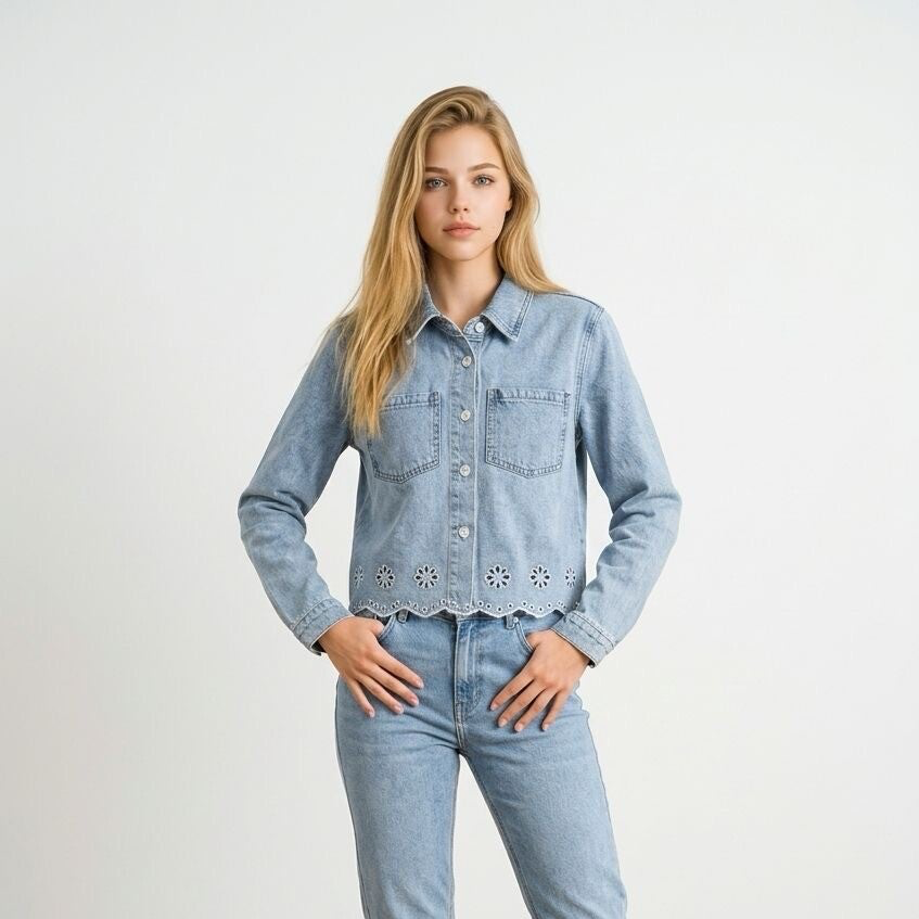 26210  Fleur jeans blazer/jasje met bloemen