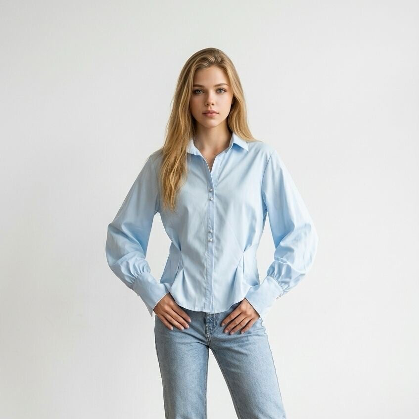 2655 Lonneke Balloon blouse getailleerd licht-blauw