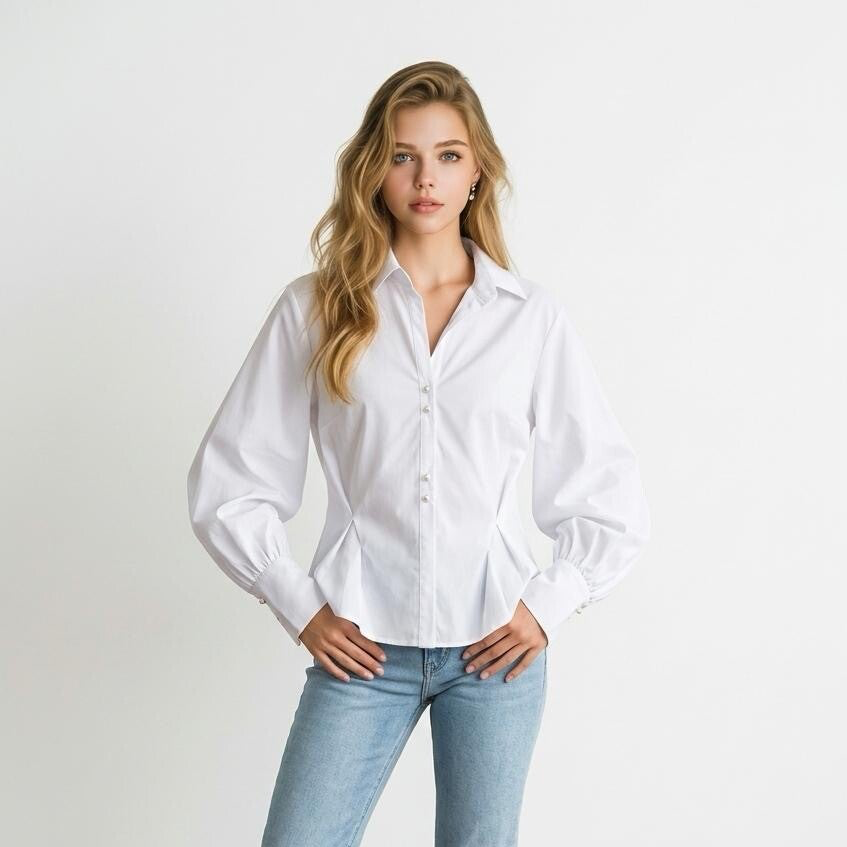 2654 Lonneke Balloon blouse getailleerd wit