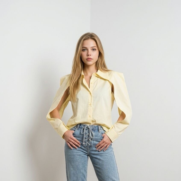 26117 Jill Blouse cut open sleeve geel