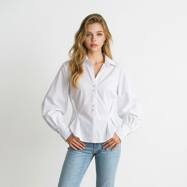 2654 Lonneke Balloon blouse getailleerd wit