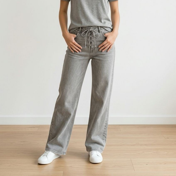 2602 Noa Jeans wide leg vetersluiting grijs