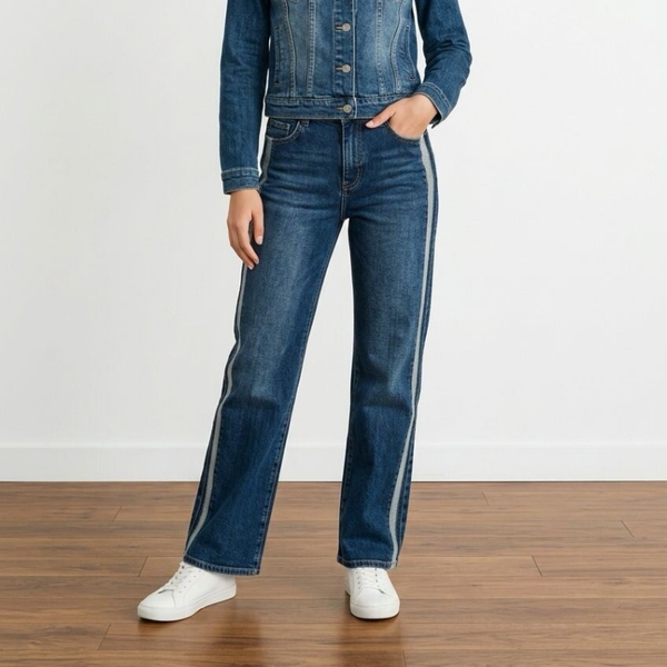 2601 Tess Jeans streep wide leg donkerblauw