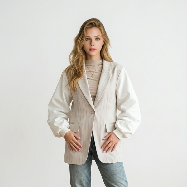 2656 Tess Beige blazer met bomber mouwen