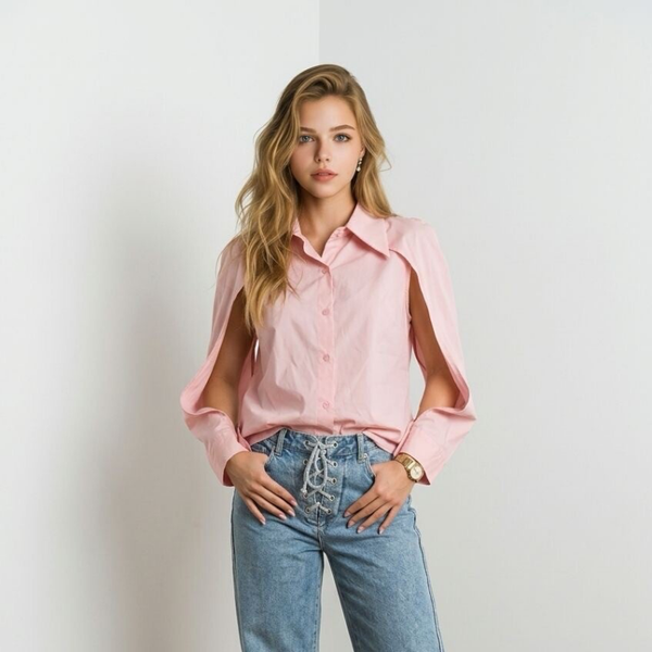 26118Jill Blouse cut open sleeve roze