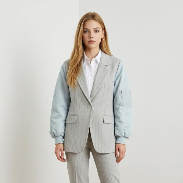 2657 Tess  Lichtblauwe blazer met bomber mouwen