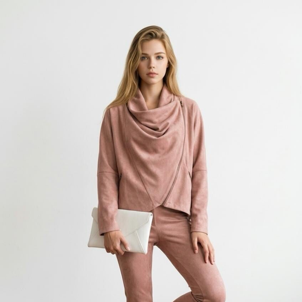 2665  Lizzy suède look poncho roze