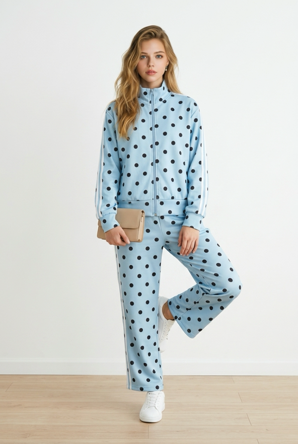 26151 polka dot tracksuit blauw met zwart
