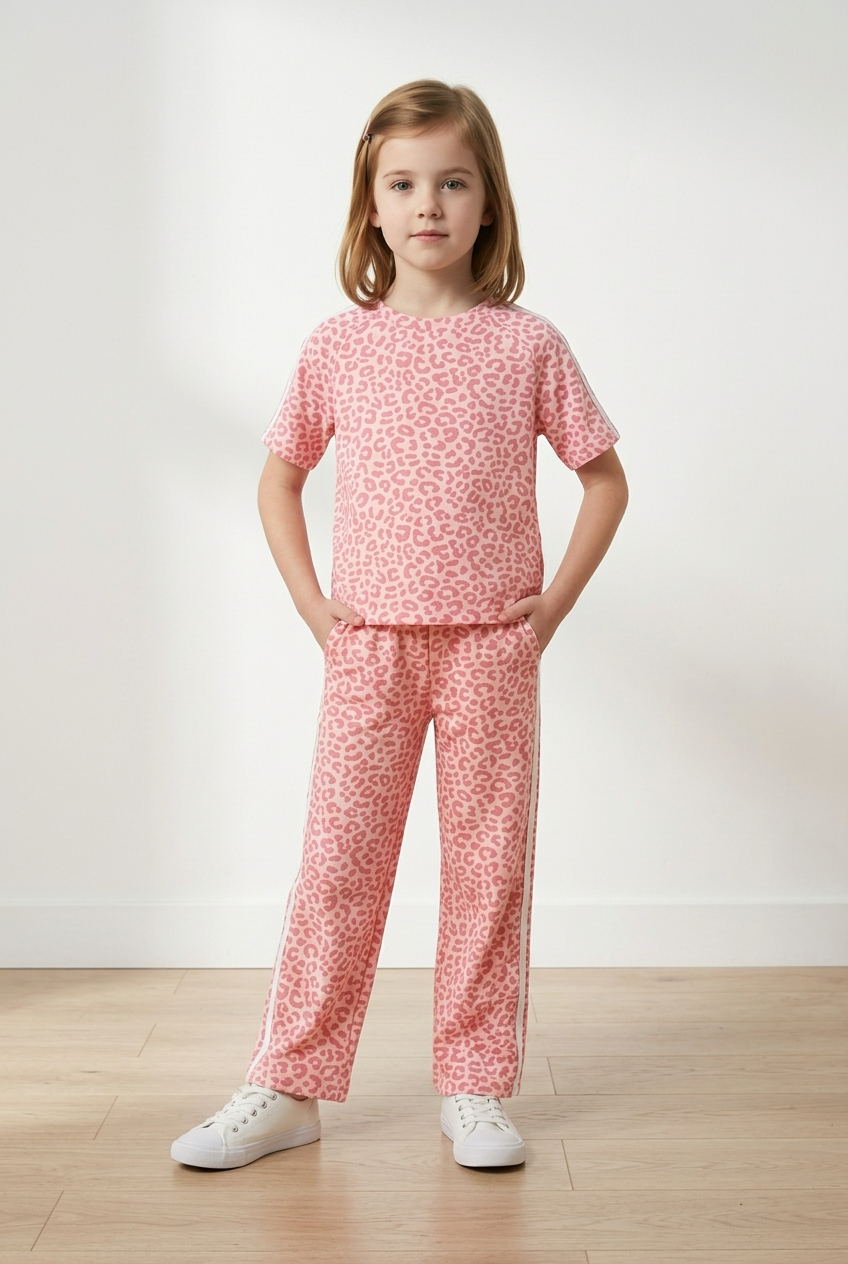 26102 Roos Twee-delig comfy set meisje panter licht roze