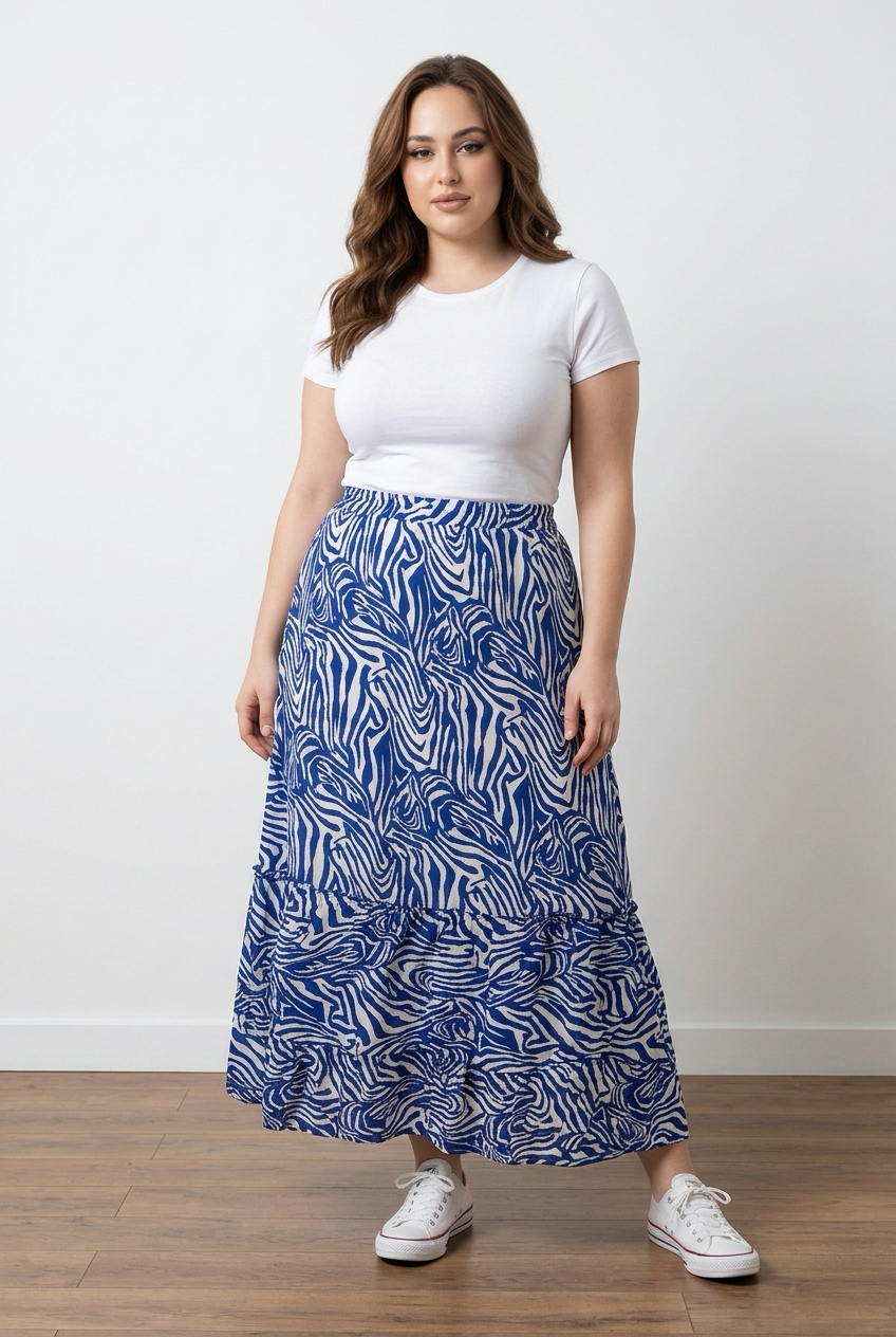 Rok blauw-wit print SALE one-size!!