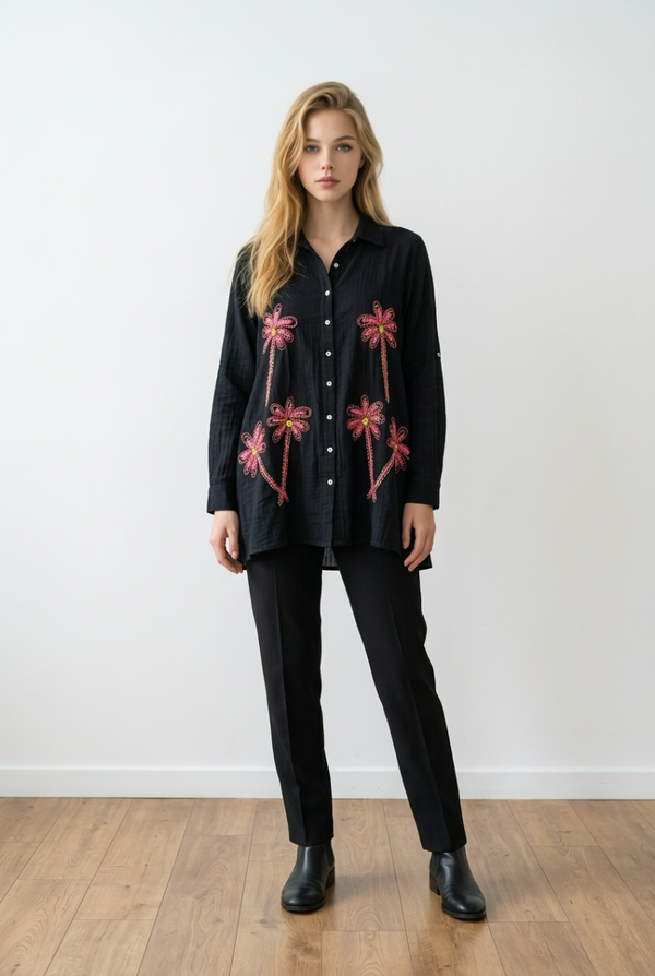 Gold & silver Sale!! Zwart-roze blouse one-size