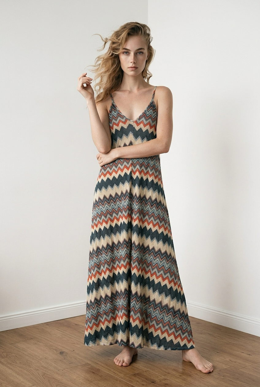 Luchtige Jurk Zigzag print 1stuk SALE!!