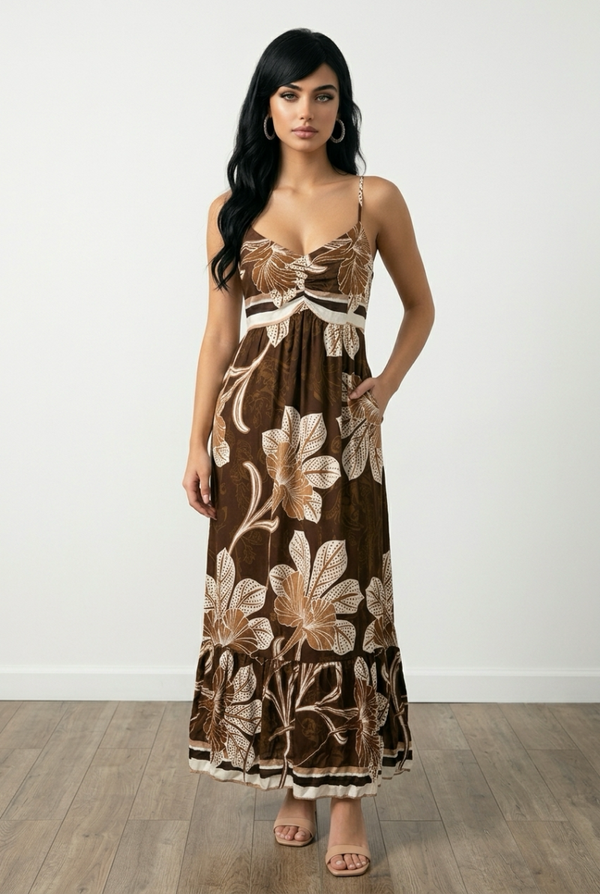 Fia jurk bruin bloemen print op=op Sale
