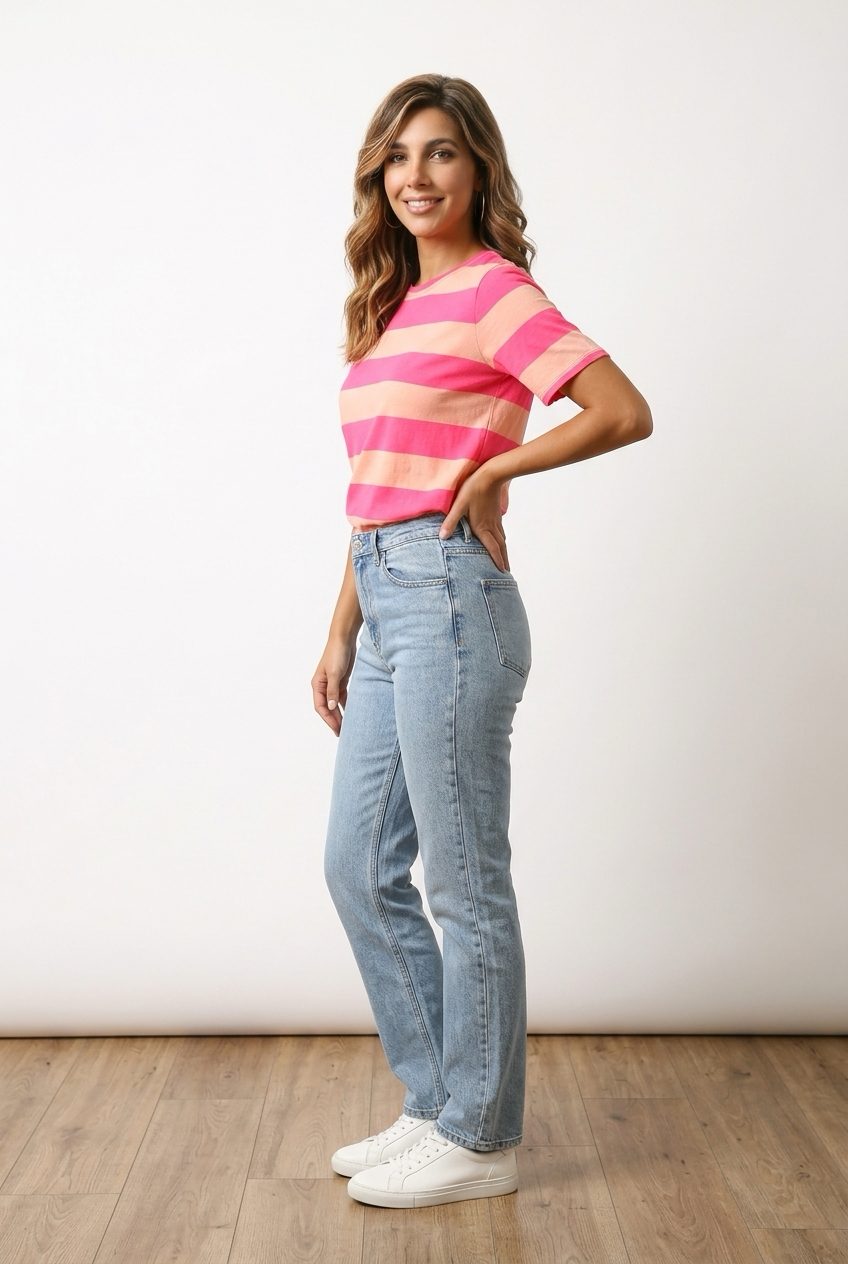 T-shirt gestreept roze - donkerroze