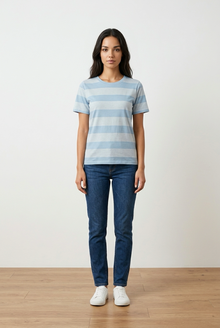 T-shirt blauw gestreept one-size