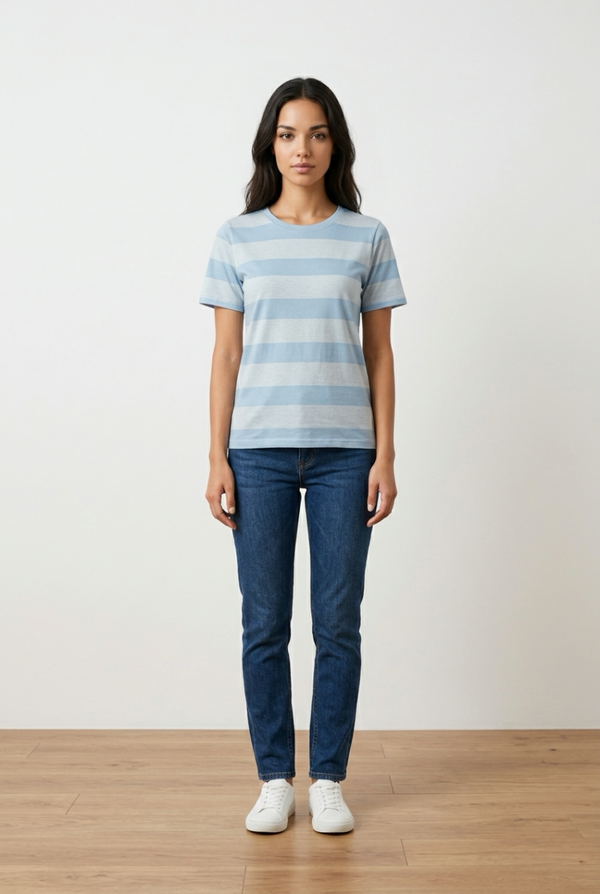 T-shirt blauw gestreept one-size