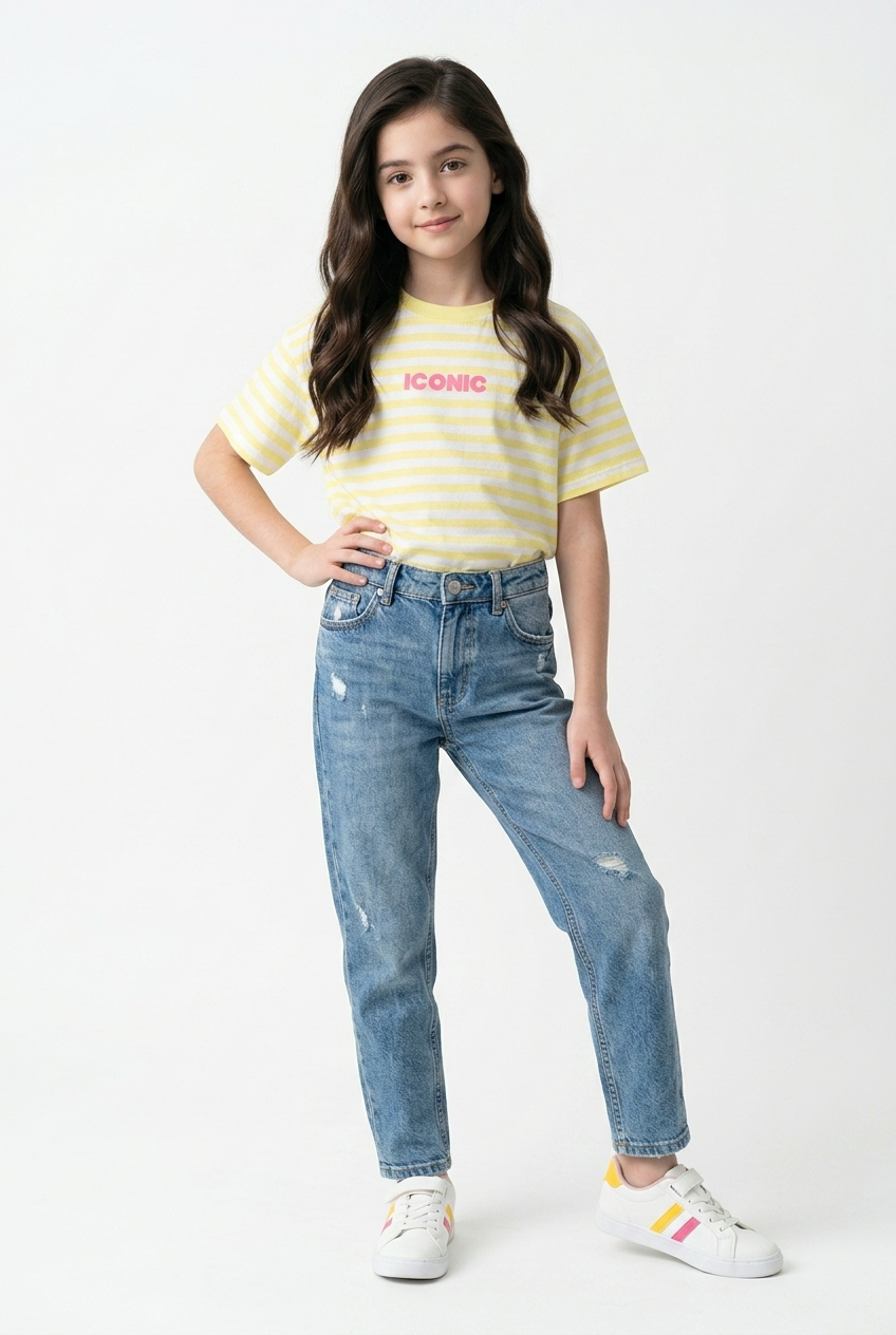 26292 Mini Icon stripe tee geel