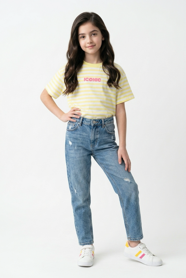 26292 Mini Icon stripe tee geel