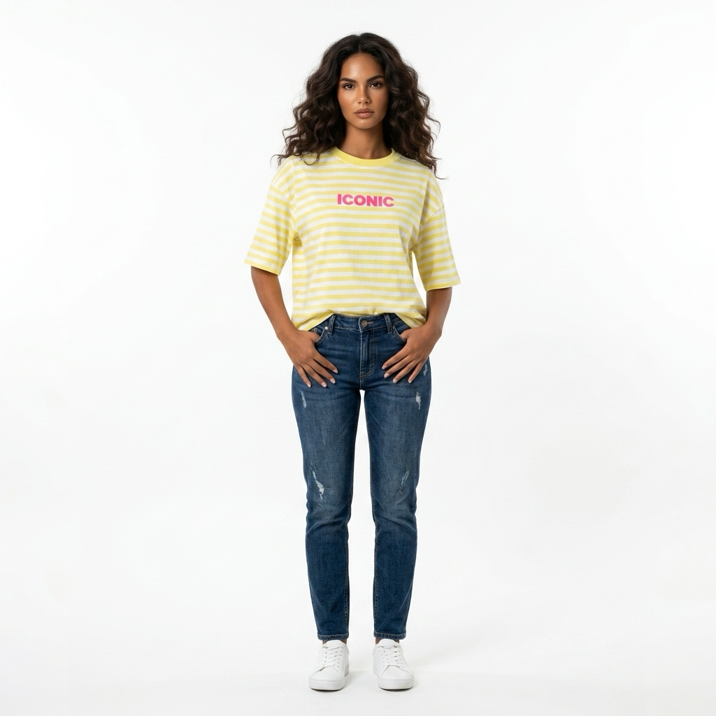 26291 Elise Icon Stripe Tee Geel