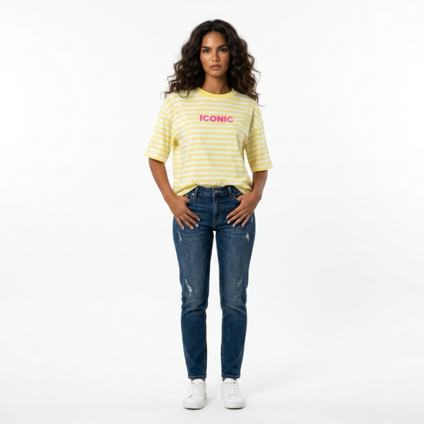 26291 Elise Icon Stripe Tee Geel