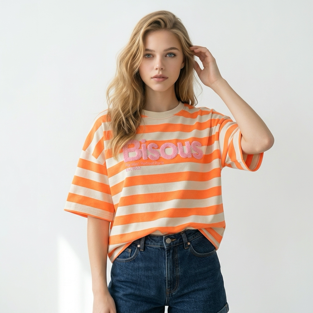 26390 Bibi Bisous Striped Shirt Oranje Beige
