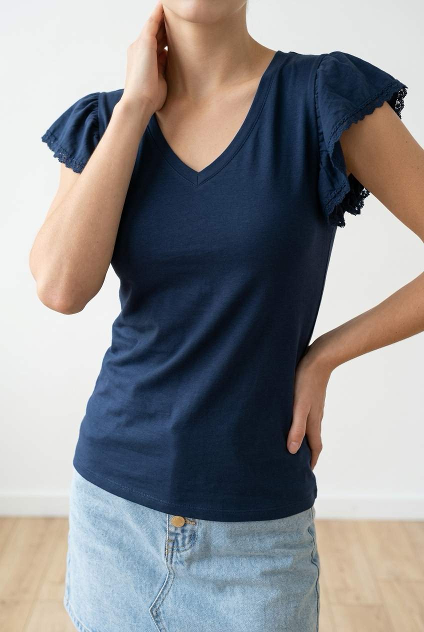 26268 Ella Embroidery T-shirt Navy blauw