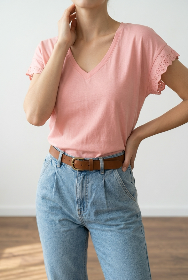 26266 Ella Embroidery T-Shirt Roze